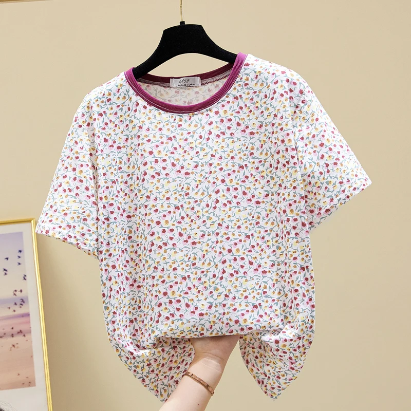 

2023 summer new college style t-shirt short-sleeved women's fashionable loose comfortable printed flower top