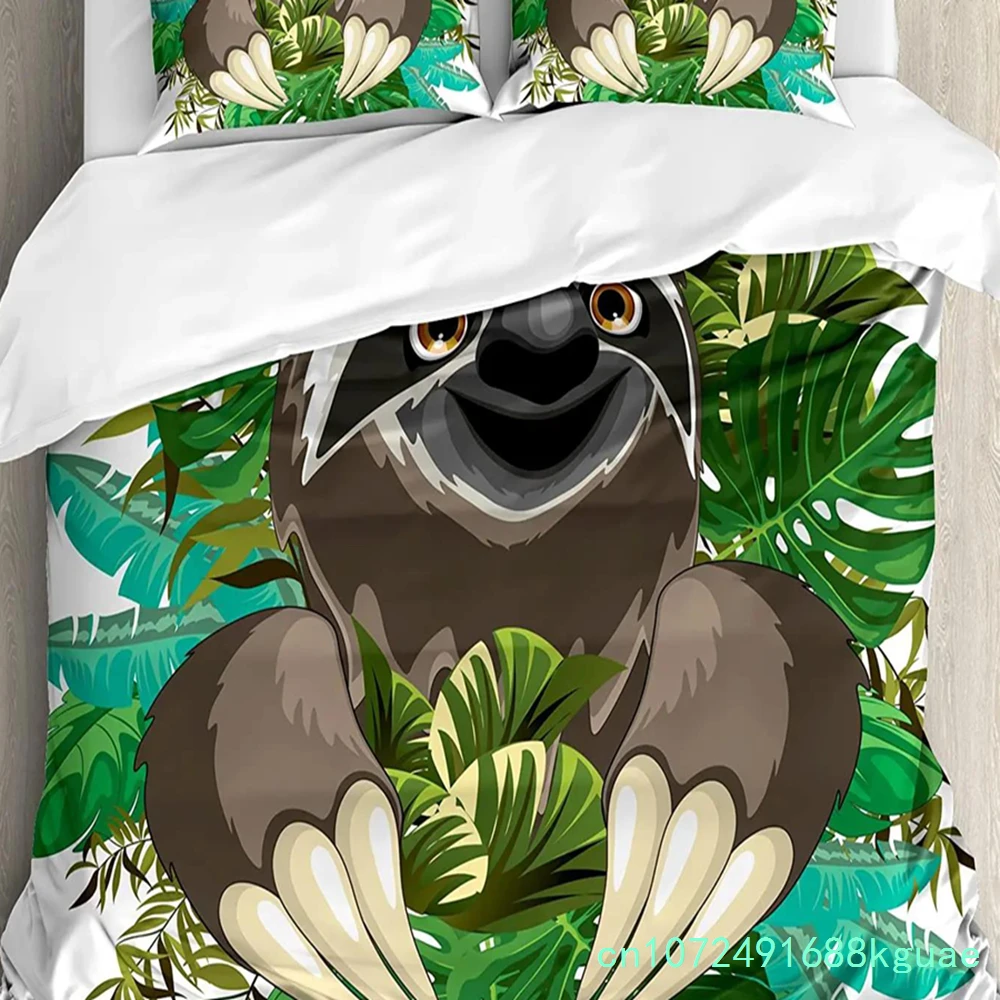Sloth Bedding Set For Bedroom Bed Home Cartoon Mammal On Tropical Jungle With Green Banana Duvet Cover Quilt Cover Pillowcase