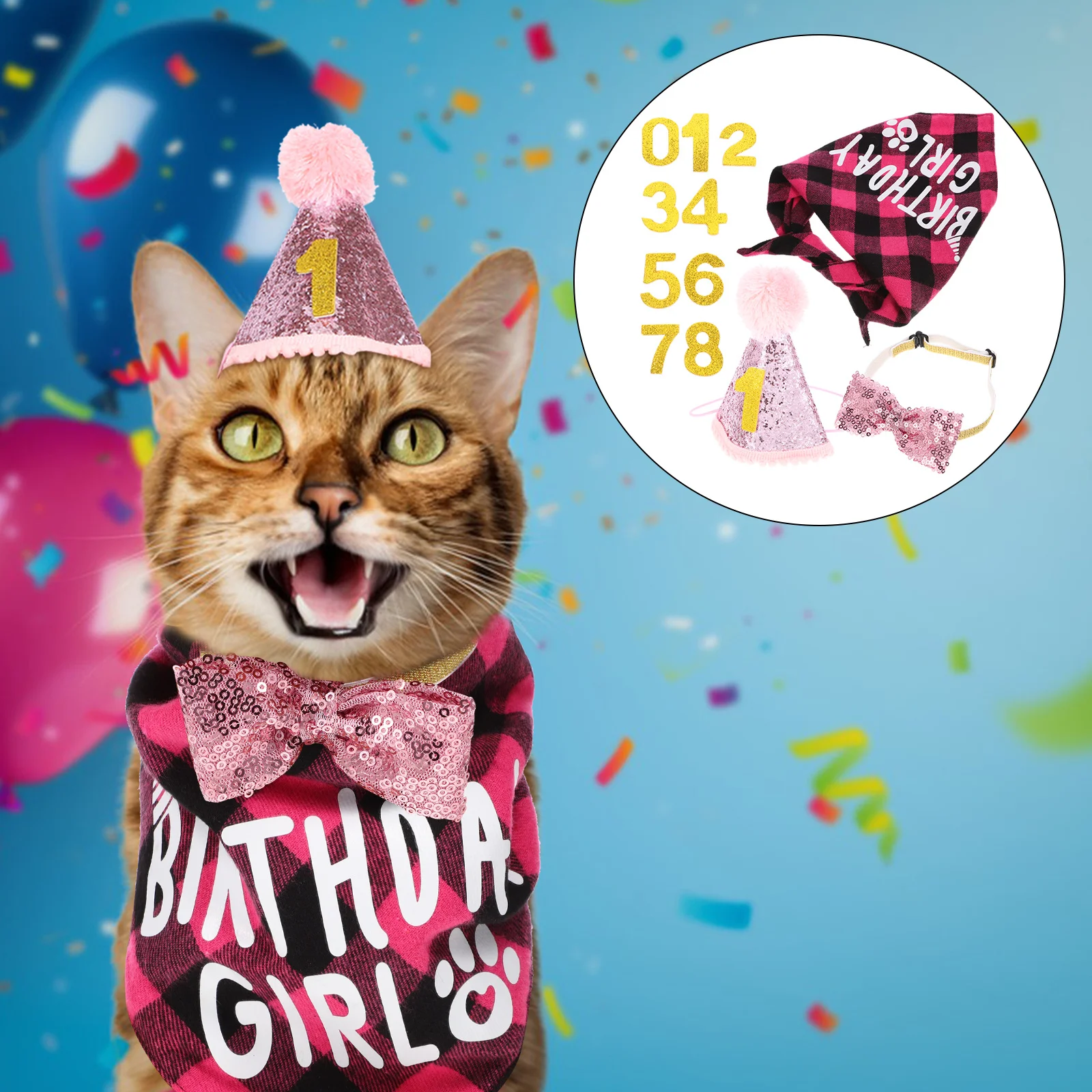 

1Set Cat Birthday Hat Bib Bow Tie Soft Polyester Pet Birthday Party Decoration Kit Photo Prop Cat Hat Dog Outfit