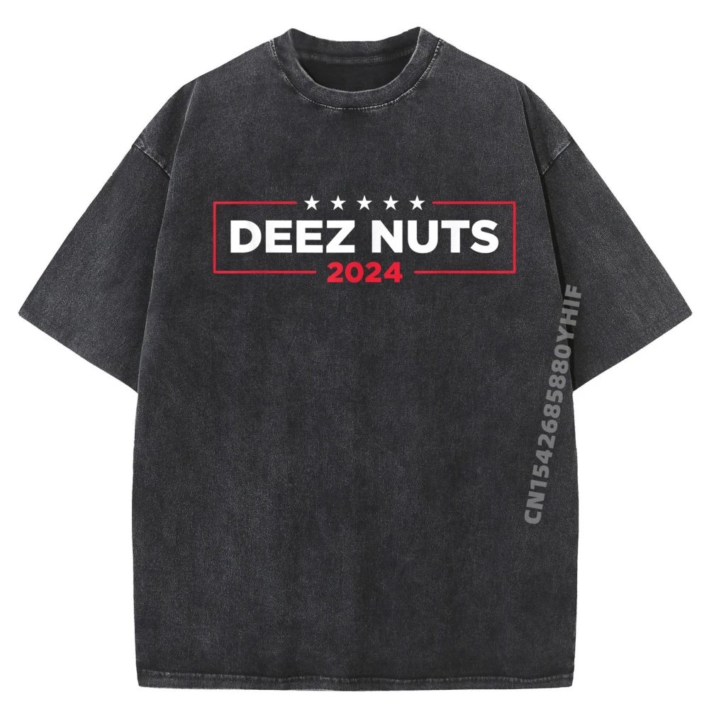 

Deez Nuts 2025 Humorous Meme Campaign Mens Novelty Oversized T Shirt Mens Loose Washed Clothes Male Comfortable Printed Tops