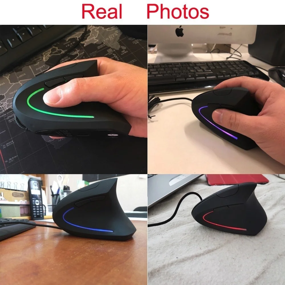 Vertical ​Ergonomic Mouse USB Wired Mouse 3200DPI LED Optical Computer Mause 5D Office Mice Wrist Healthy With Mousepad For PC