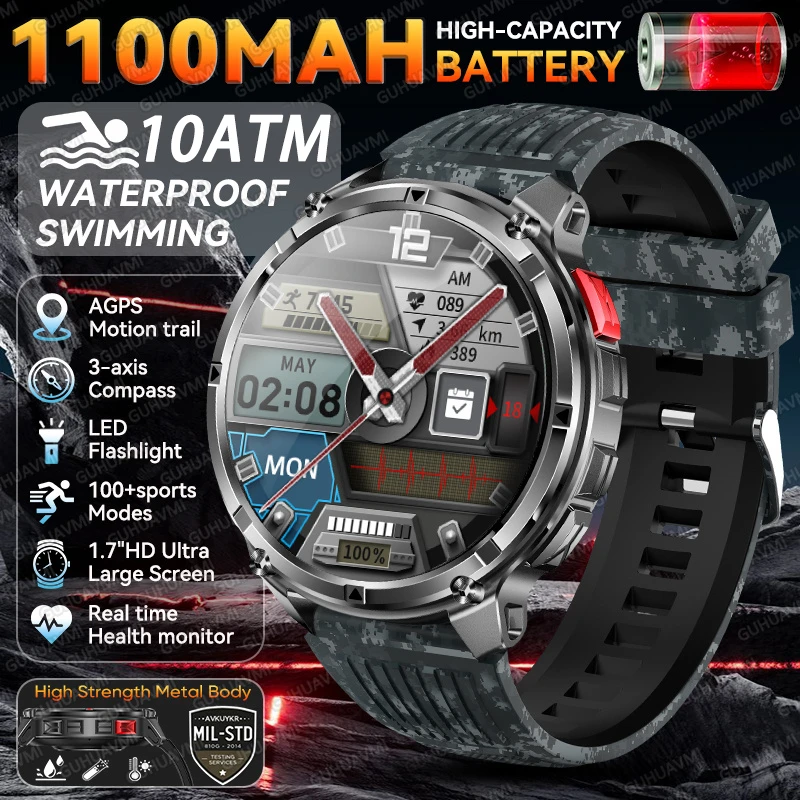2026 Nieuwe T-Rex3 Pro GPS Tracker Smartwatch Heren 120-daagse Stand-by 1100mAh Klok Robuuste Outdoor Sport 10ATM Waterdicht Belhorloge