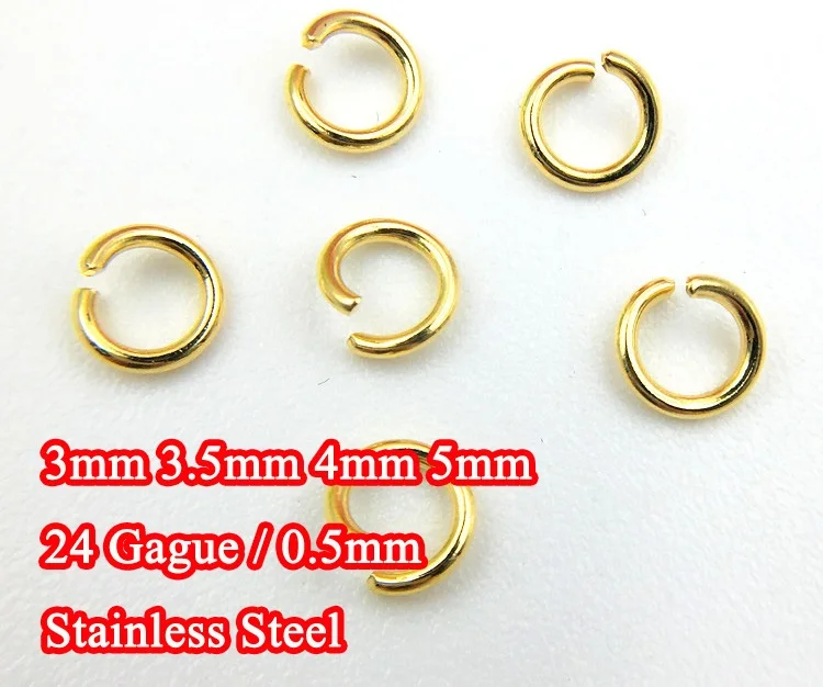 100pcs 0.5mm /24 Gauge, Gold 304 Stainless Steel, 3mm /3.5mm /4mm /5mm Open Jump Rings, Link Connector, Split gold jump rings