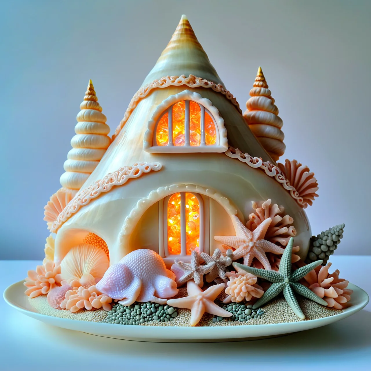 [Undersea Shell House Silicone Baking Mold] Ocean-Themed Starfish and Conch Shaped Chocolate Candy Fondant Decoration Mold