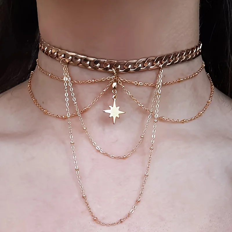 

1pc Vintage Chain Pendant Star Chain Necklace Daily Wear Jewelry Perfect Choice for Gifting Friends
