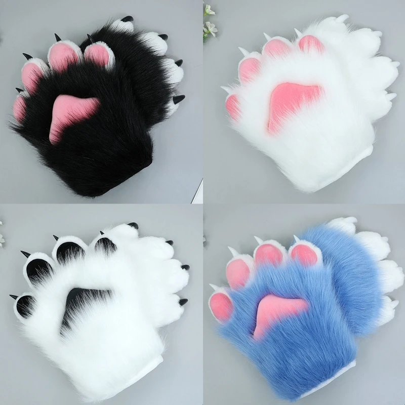 Guantes de uñas de felpa de dibujos animados, manoplas peludas de Anime, accesorios de Cosplay, disfraz de Halloween, guantes de pata, 2 piezas