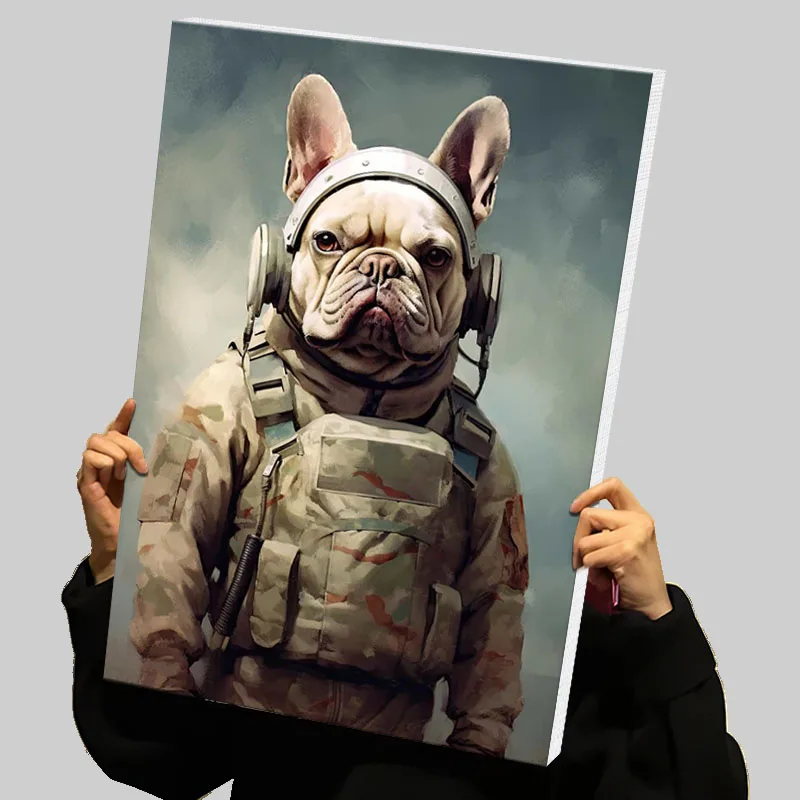 French Bulldog Soldier Prints Poster Custom Canvas Painting Wall Art Interior Decoration Modern Abstract Canvases Home Decor