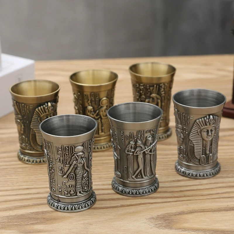 50MLs Home Ancient Drinkware Metal Vintage Egyptian Glass Egypt Wine Cup Red Wines Goblet Cup Embossed Engraving Glass Dropship