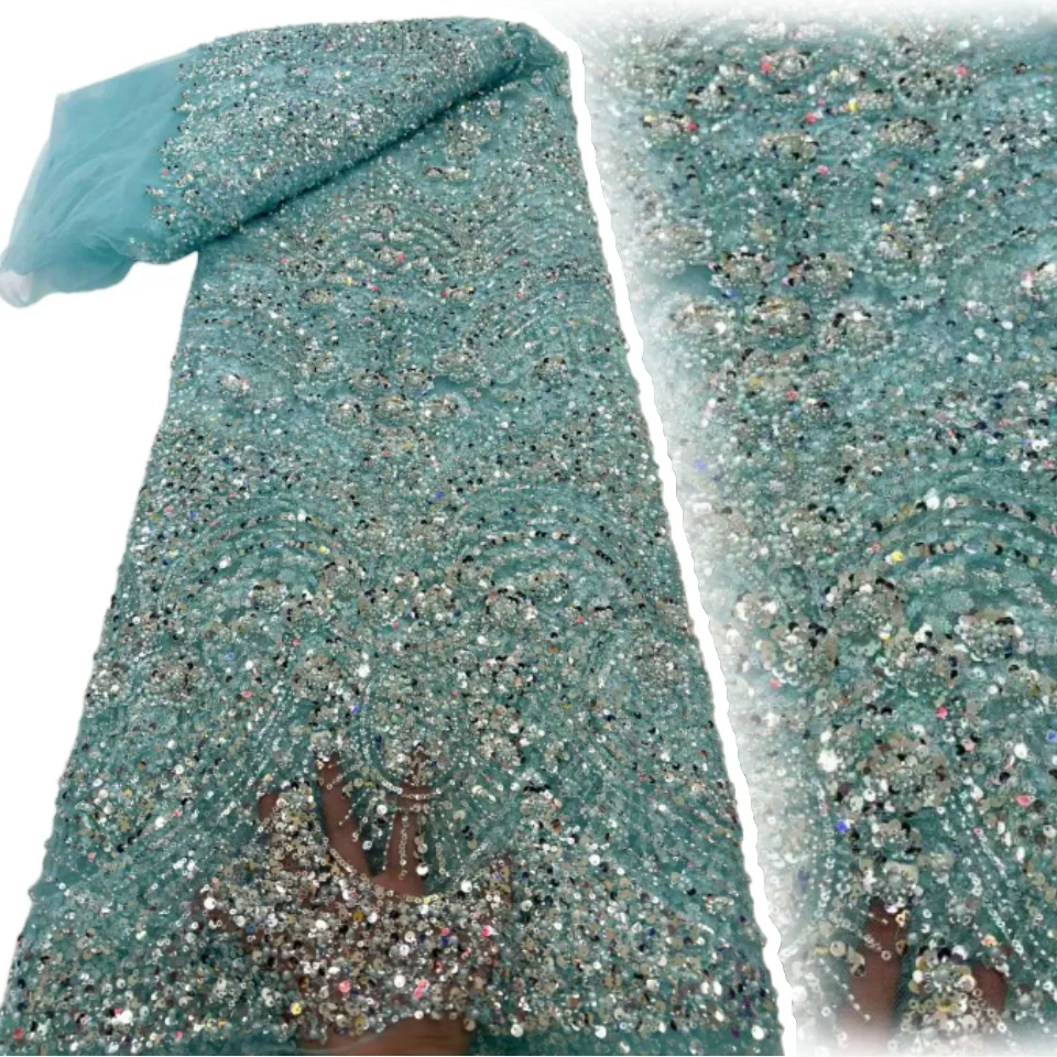 

Французское кружево с пайетками 2026, 5 ярдов, африканский тюль с бисером, вышитое кружево, подходит для свадебных платьев 2224