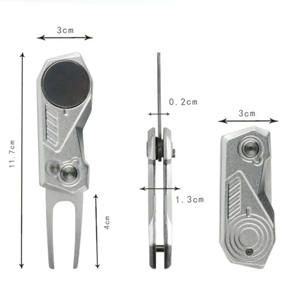 Switchblade Golf Divot Repair Tool Ball Marker Aluminum Alloy Mini Golf Divot Tools Foldable Button Golf Green Fork