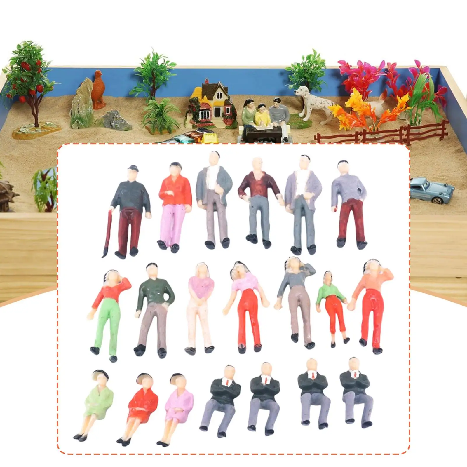 20 peças 1:42 escala figuras em miniatura pequenos ornamentos pintados fotografia adereços mini pessoas estatuetas mesa de areia decoração diorama