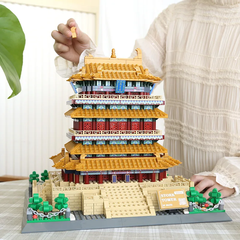 1557 個クリエイティブ中国の有名な歴史的建築モデルビルディングブロック関雀鶴楼ブリック教育玩具コレクション