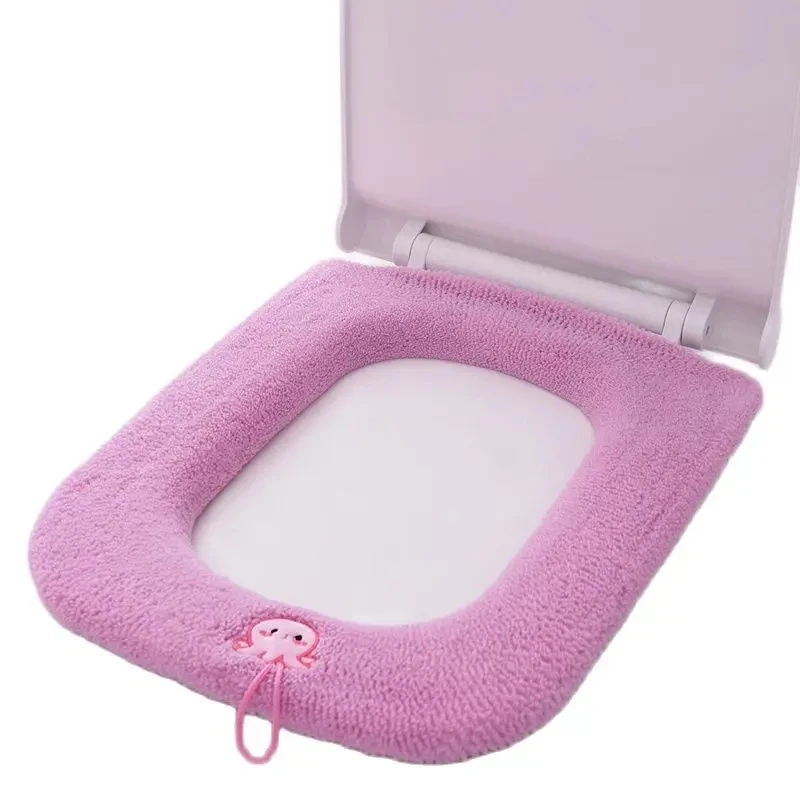 Winter Thickened Plush Square Toilet Seat Mats Bathroom Universal Toilet Pads Fashion Solid Color Toilet Cushion With Handle