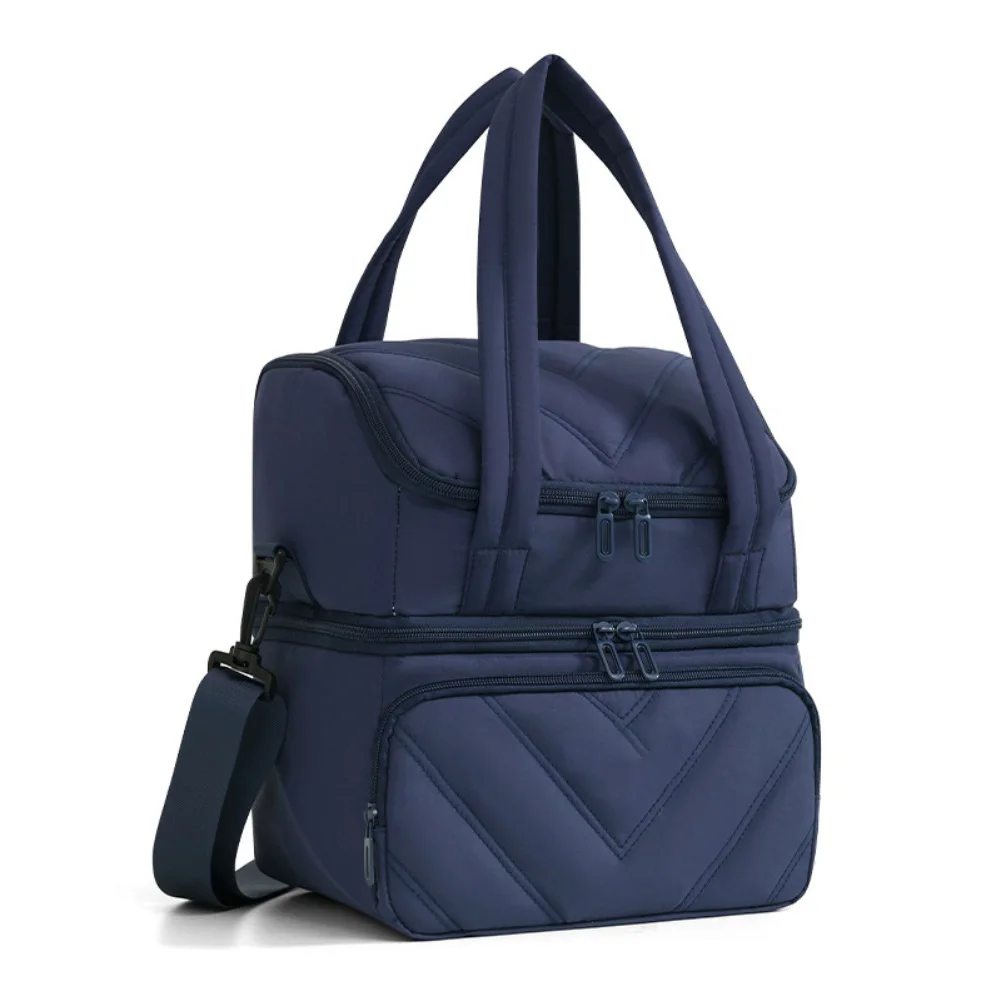 Insulated double deck bag with ice waterproof leakproof lunch cooler tote for outdoor travel work or beach 24 27 cm