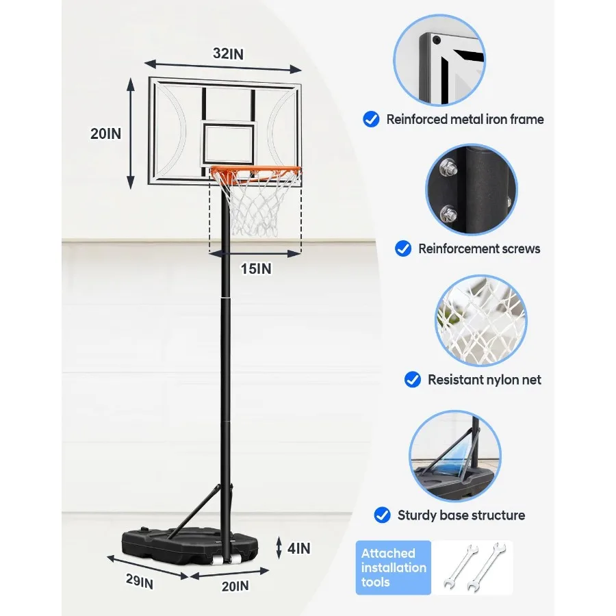 HEROPRO バスケットボールフープ 調節可能 3.310フィート 40インチの耐衝撃性バックボード付き ポータブルバスケットゴール 若者・ティーン向け 屋外・屋内用