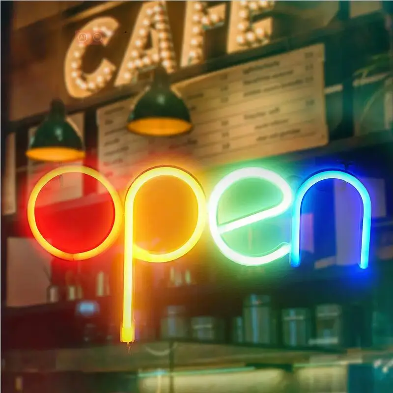 Neon Open Sign Lamp LED Neon Signs Night Light Battery/Colorful Lighted Letter Lights for Window Bar Hotel Coffee USB Powered