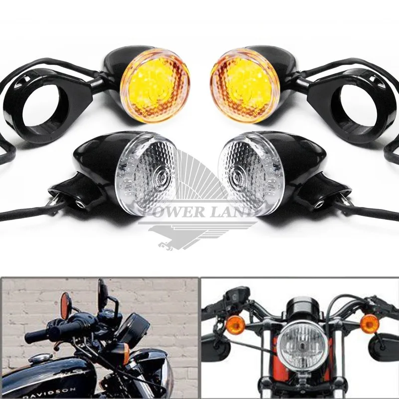 

Black Body Front Rear Motorcycle LED Turn Signal Amber Light 41mm Blinker Clear Lens Fork Clamp Universal Fit For Harley 4pcs