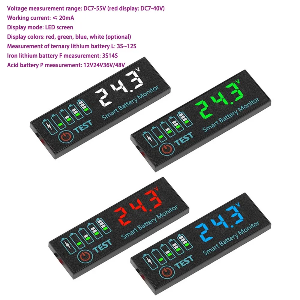12 فولت 24 فولت 36 فولت 48 فولت حمض/بطارية ليثيوم عرض مجلس DC7-55V 18650 بطارية ليثيوم أيون مؤشر الطاقة تستر اختبار السعة