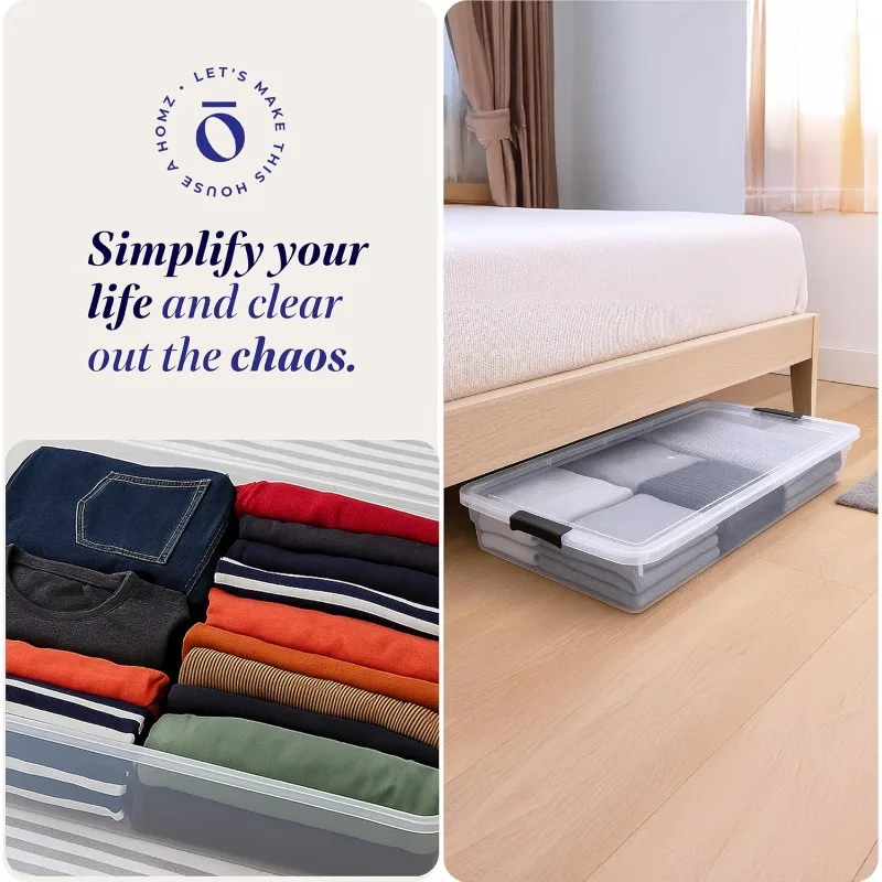 2-حزمة تخزين تحت السرير - حاويات بلاستيكية شفافة مع أغطية، مزلاج رمادي سعة 60 لترًا، قابل للتكديس | لمنظمات المنزل #6