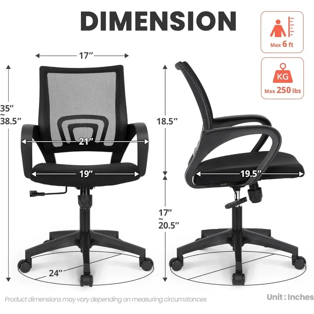 Office Computer Desk Chair Gaming-Ergonomic Mid Back Cushion Lumbar Support with Wheel Adjustable