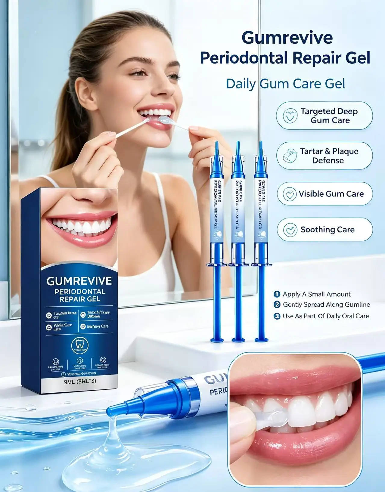 Gumrevive Periodontal Care Gel 3Pcs 3ML Per Bottle Gentle Gum Soothing Gel Daily Oral Gum Care Gel For Mouth Cleaning