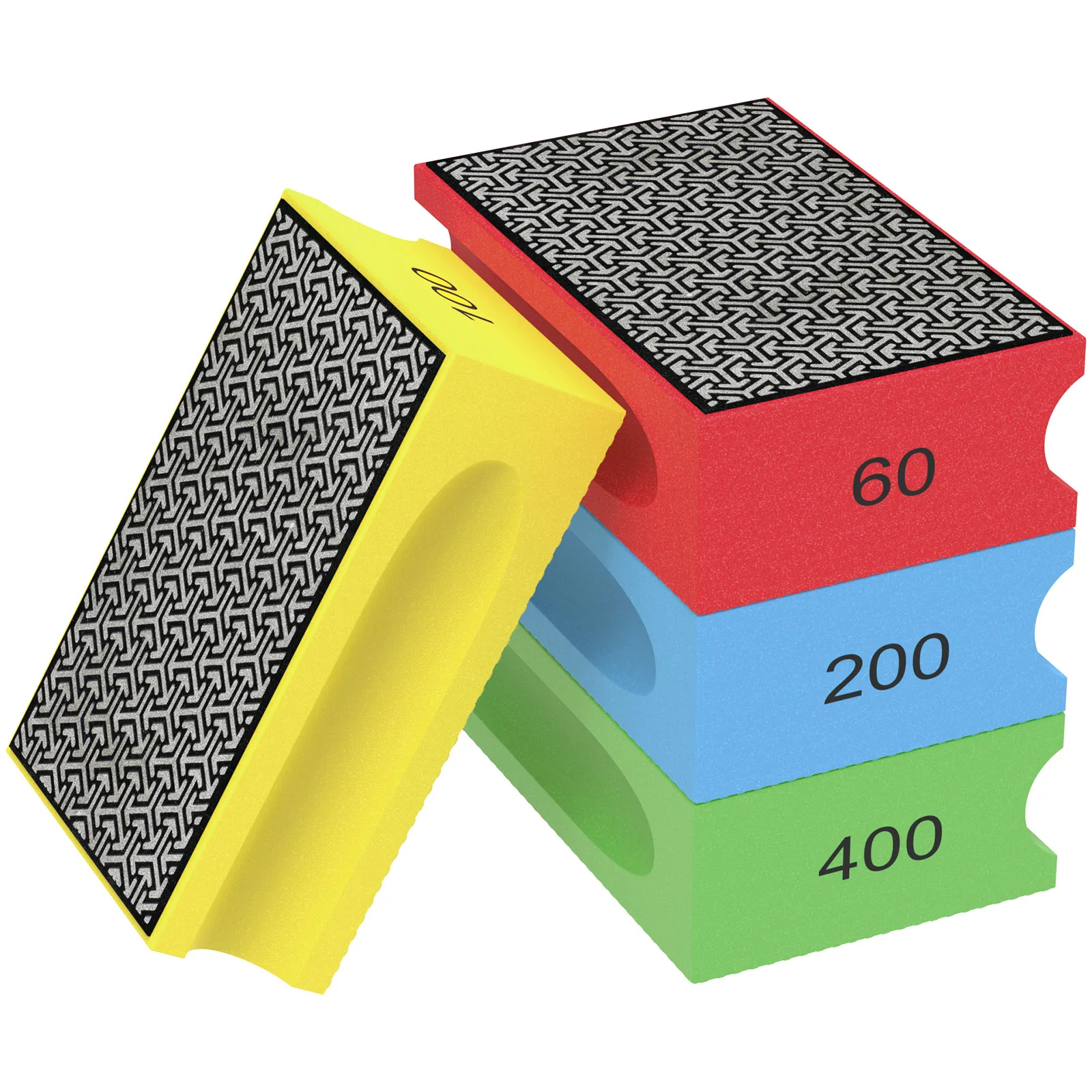 4pcs Diamond Hand Polishing Plates Reusable Hand Polishing Pad Kit 60/100/200/400 Grit Cutting Sand Block Kit