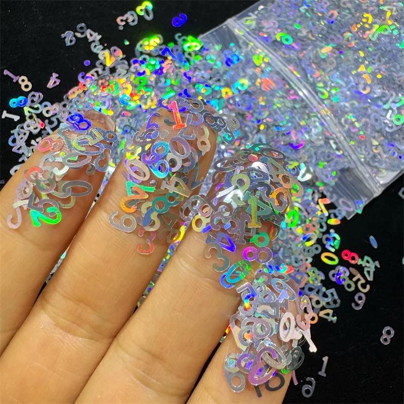 Lentejuelas holográficas con purpurina, formas numéricas para Resina epoxi, copos de purpurina láser, decoración de uñas DIY, 10g por bolsa