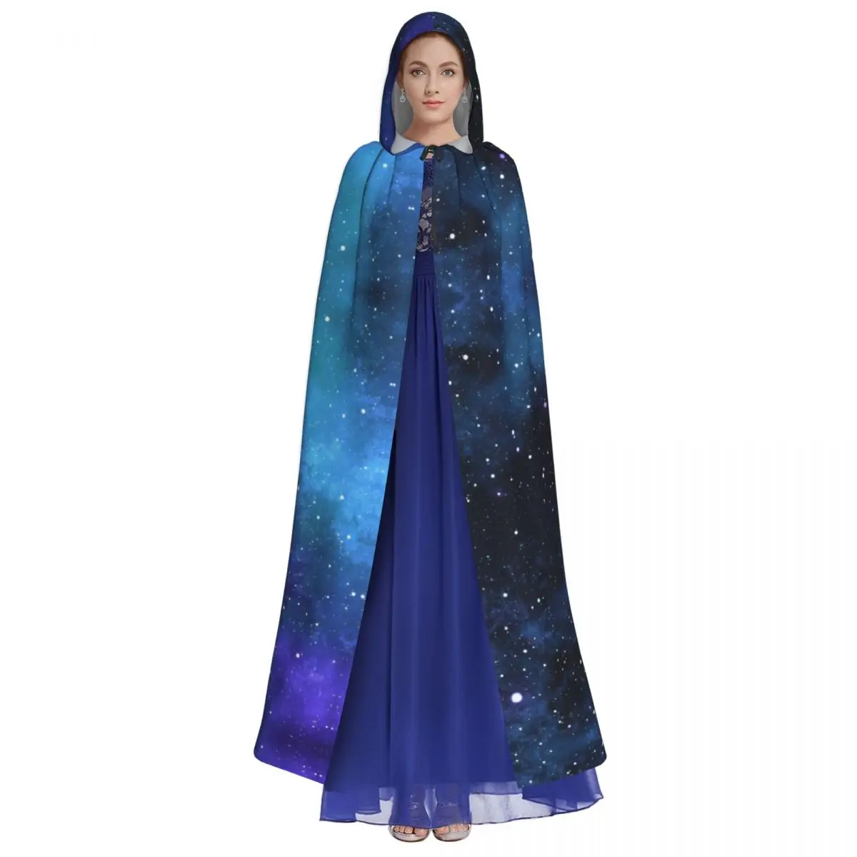 Medieval Halloween Cosplay Cloak Hooded Cape Stars  Space Galaxy Constellation Zodiac Star Coat Long Trench Costume Wizard Cloak