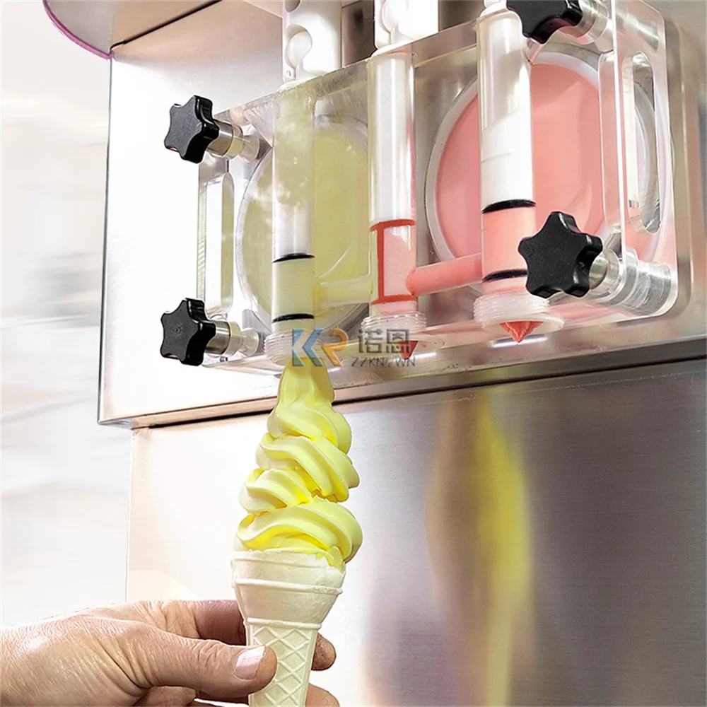 สแตนเลส 3 รสชาติ Soft Ice Cream Maker อัตโนมัติโยเกิร์ตกาแฟเย็น Ice Cream Machine Softeis Maschine