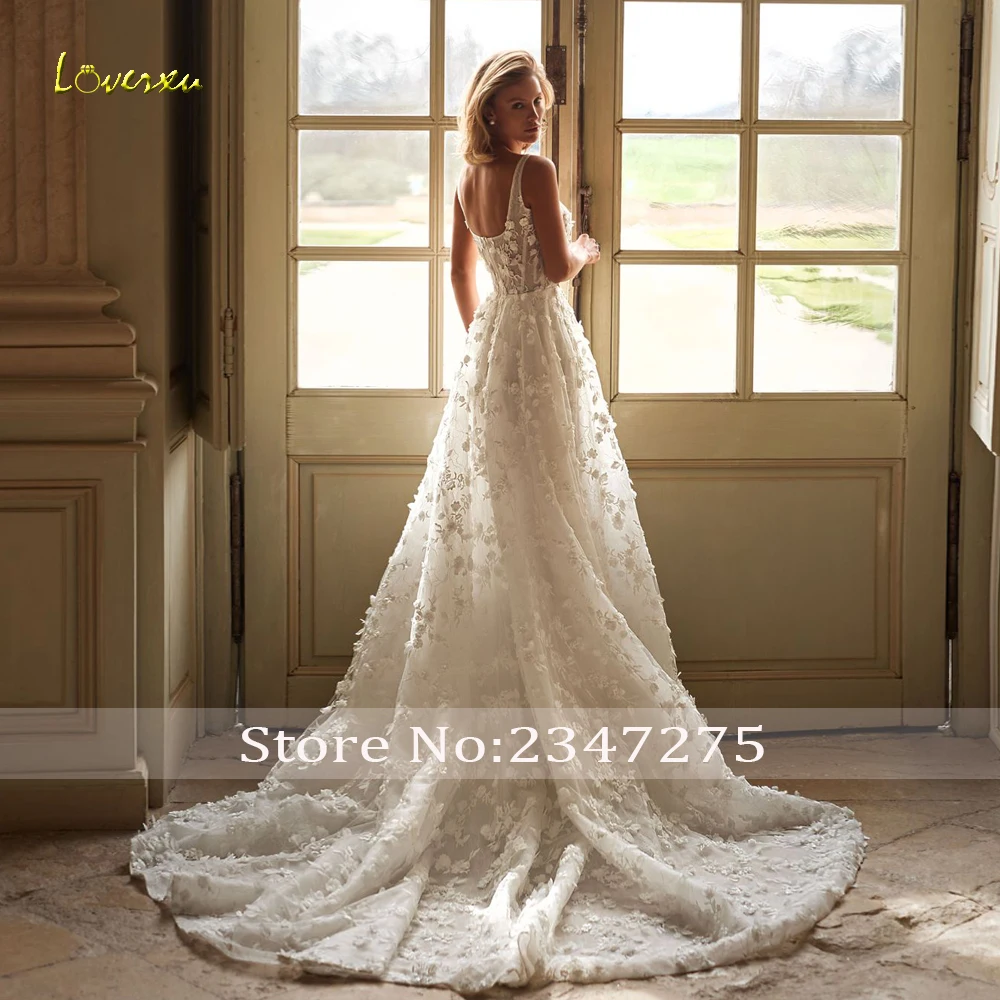 Loverxu A-Line Delicate Wedding Dresses Sweetheart Sleeveless Vestido De Novia Lace Embroidery Flowers Custom Made Bridal Gown