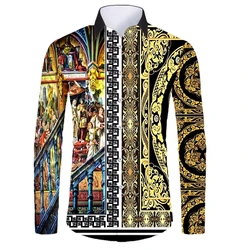 High End Luxury Golden Pattern 3D Printed Short/Full Sleeve Button-down Shirts For Men Street Style Trendy Tops Hip Hop Outfits