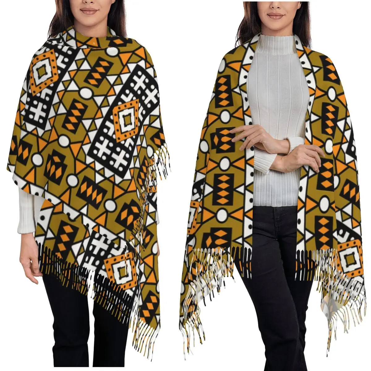 

Geometrical Ethnic Style Pattern Design Scarf Tassel Scarves for Women Soft Warm Shawls and Wraps Long Fall Winter Shawl Wrap