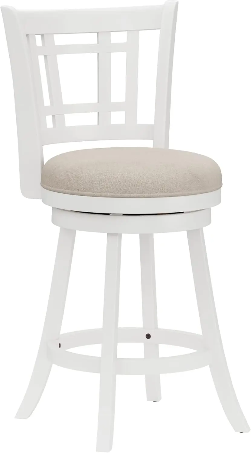 

White Wood Swivel Counter Height Stool, 24.5" Seat, Easy Assembly for Bar or Kitchen