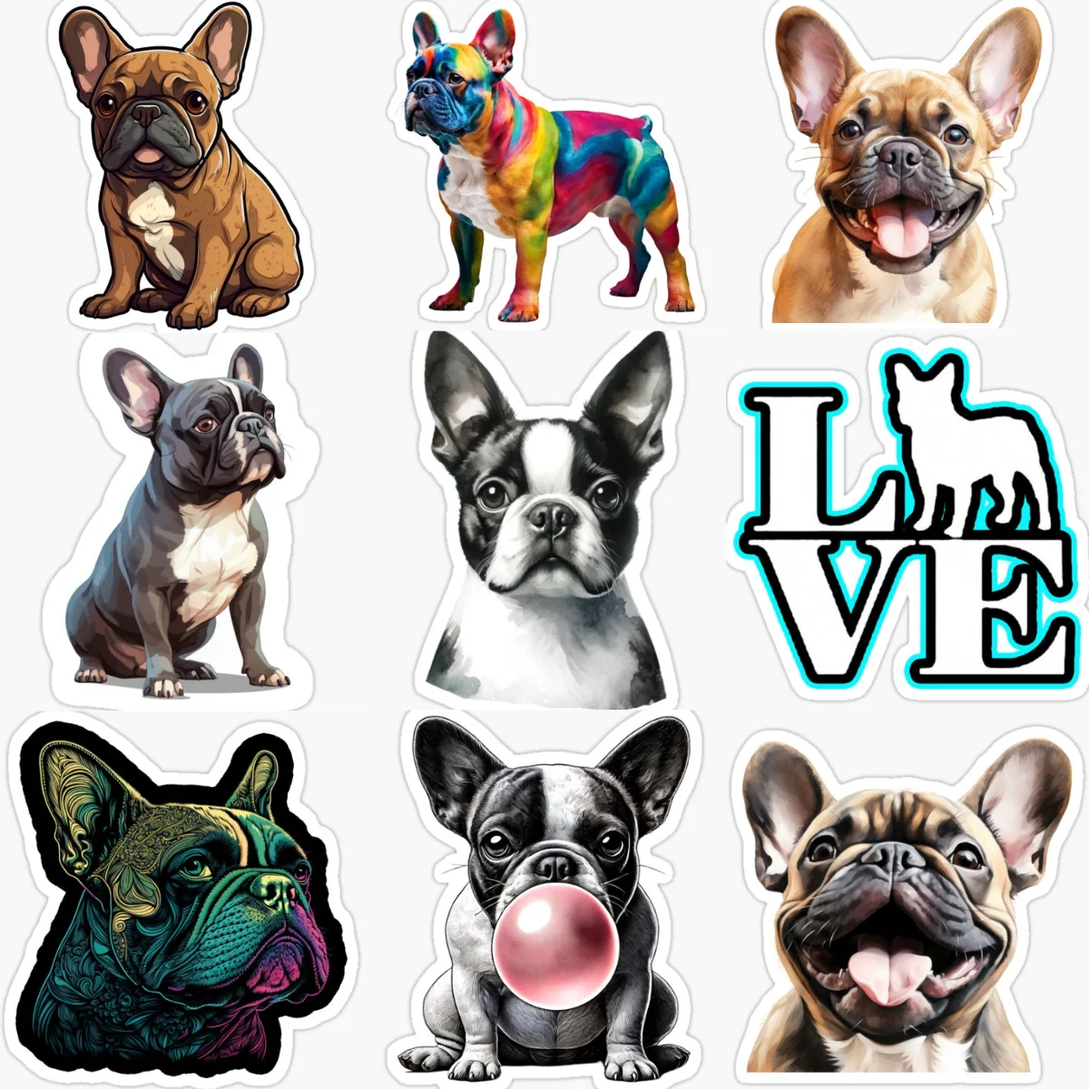 

French Bulldog Cute Pets PVC Car Stickers for Car Truck Bicycle Window Fridge Motorcycle Helmet Wall Decal Customizable Size