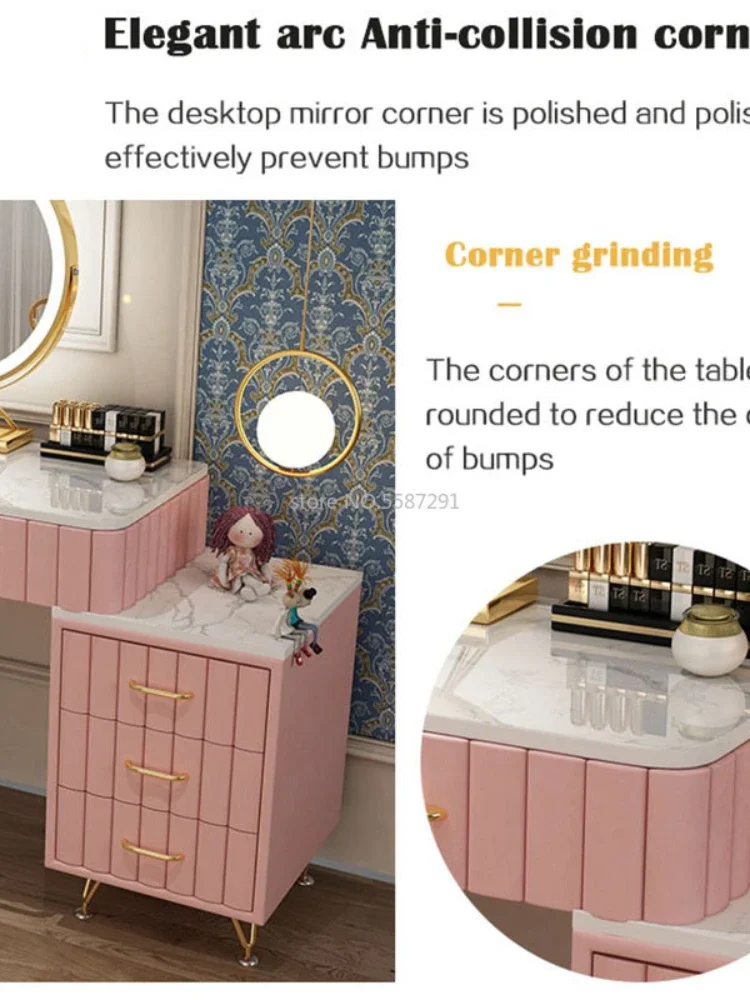 Vanity Desk LED HD Smart Makeup Mirror Marble Dressing Table Bedroom Modern Minimalist Storage Cabinet Vanity Table With Drawers