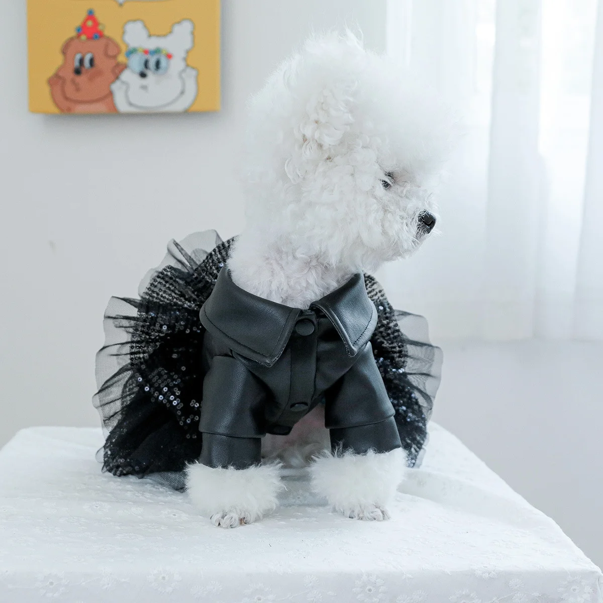 

Pet dress Punk Sequin Leather Dog Clothing Princess Dress less Dog Dress Cat Chihuahua Black Dress