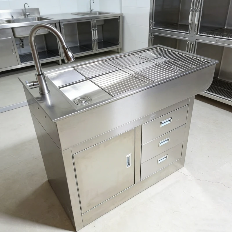 304 Stainless Steel Veterinary Dissection Table Pet Dental Wet Station Animal Surgery Sink Workbench for Clinic Lab Hospital