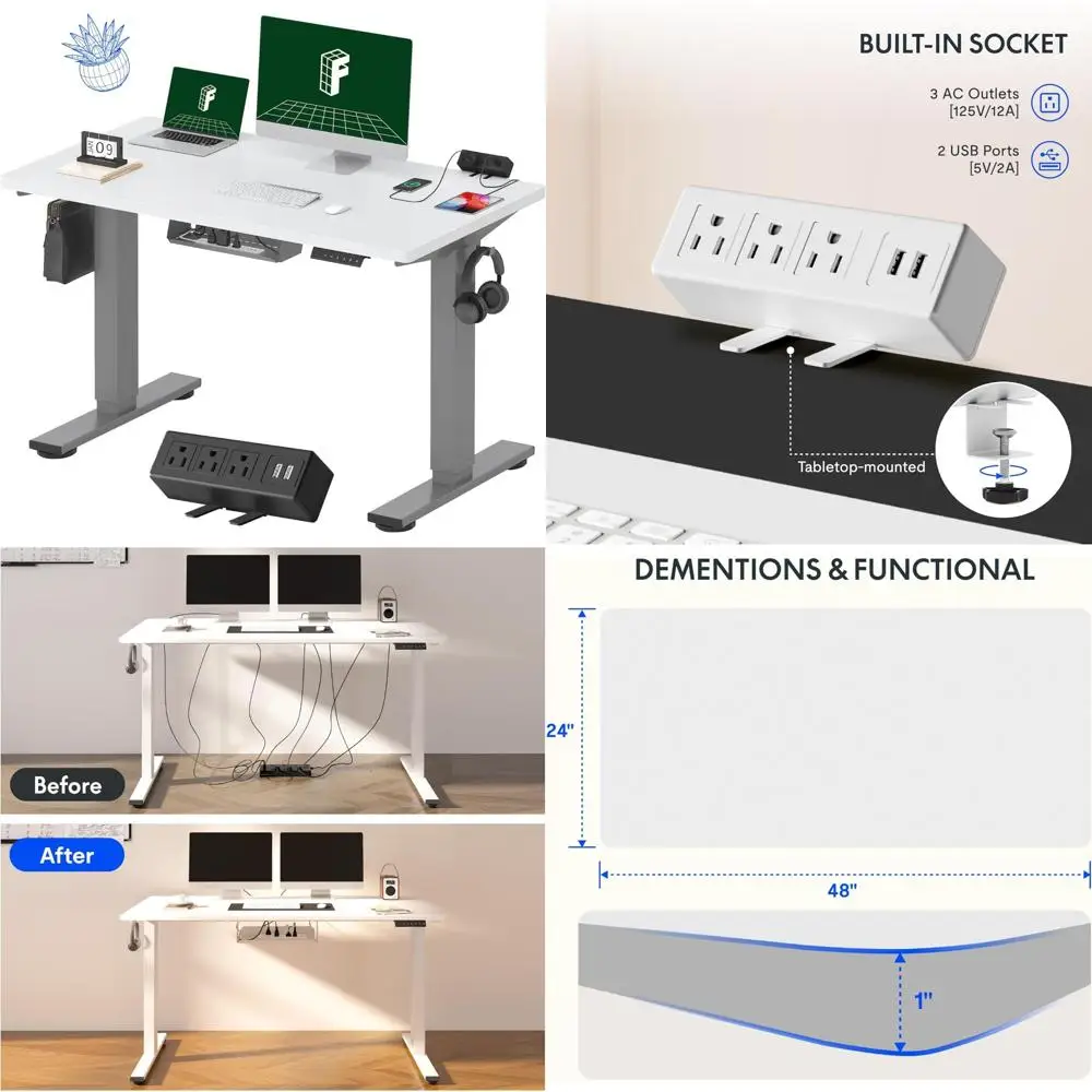 Scrivania elettrica in piedi regolabile in altezza 48x24 con morsetto multipla, gestione dei cavi per spazi di lavoro ergonomici