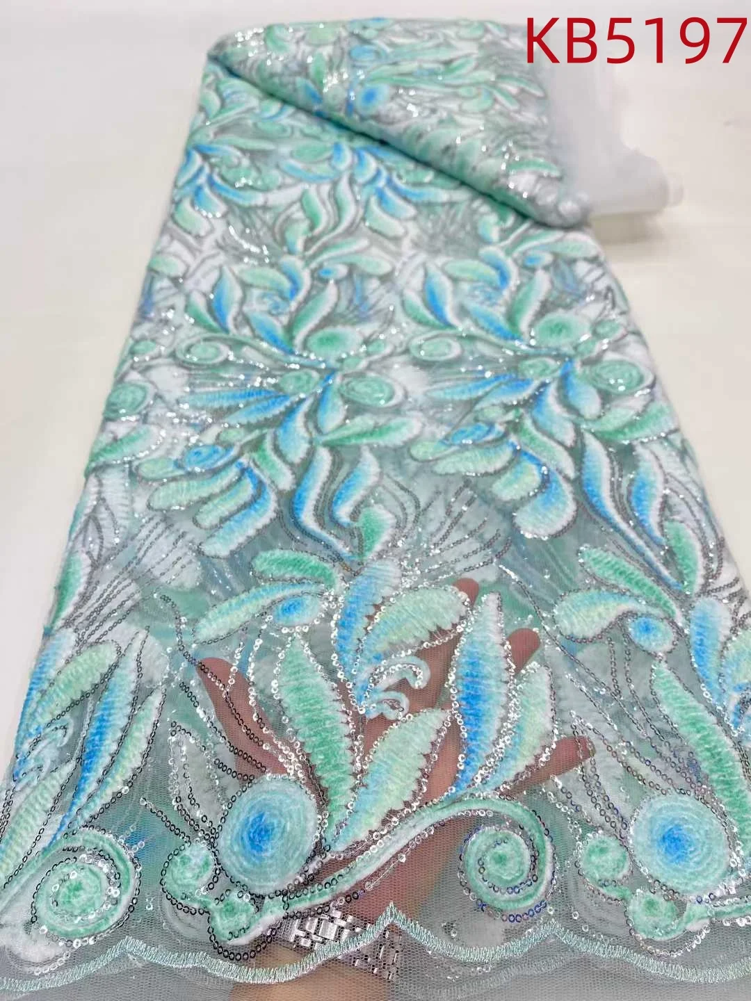 Ultime paillettes africane tessuto di pizzo di velluto perline nigeriane di alta qualità pizzo di velluto netto francese con sequenza per cucire KB5197