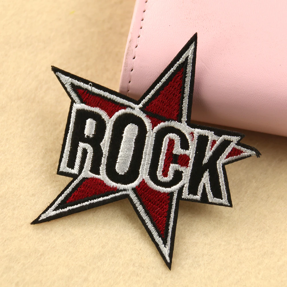 2PCS Pentagram Rock Music Patch Ironed Sewing Craft Jacket Coat Decoration Stick Punk Style Embroidery Badge DIY Appliques