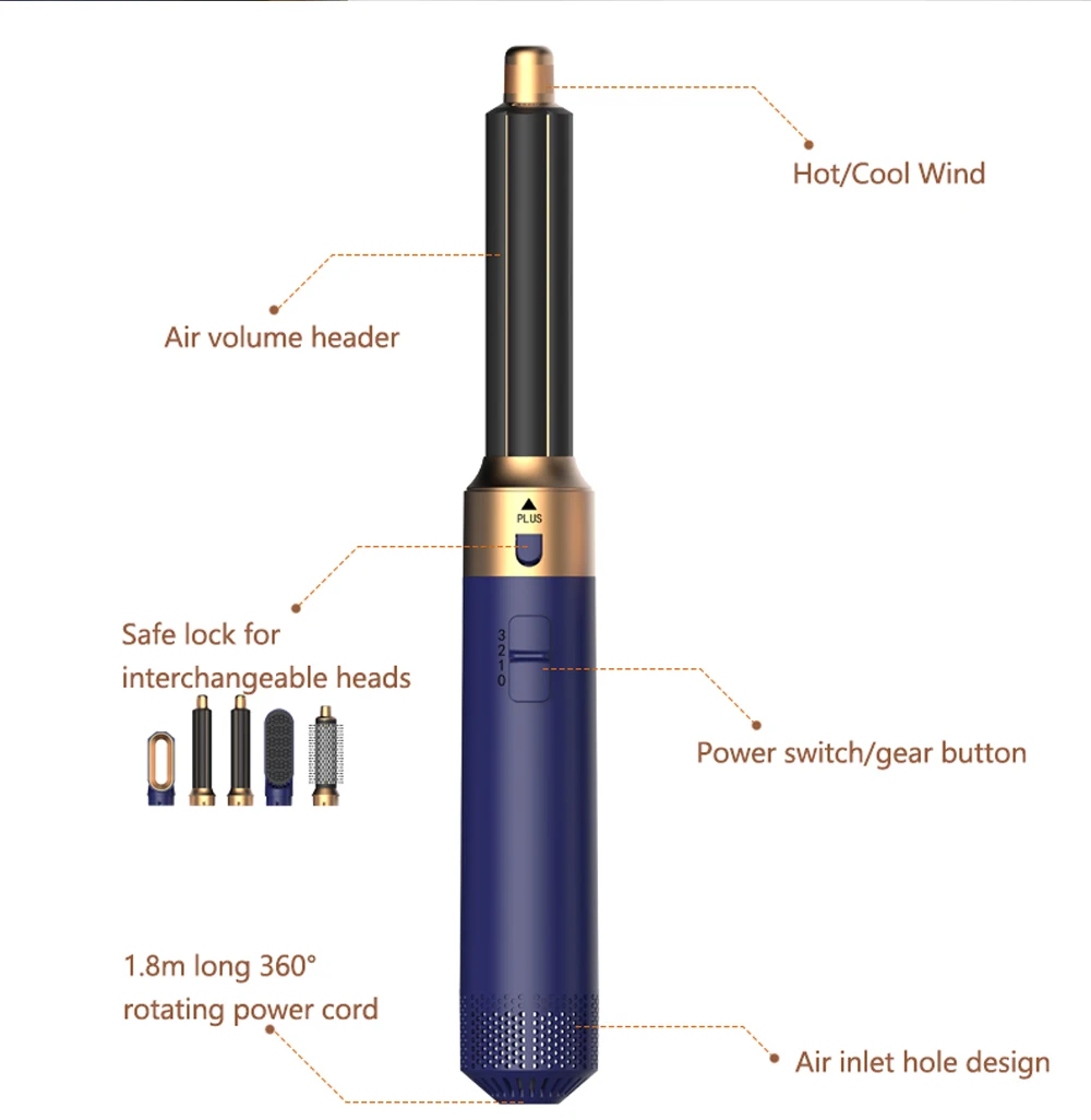 

Hot Sales Multifunctional 5 IN 1 Hot Air Comb Household Brushless Styling Hair Dryer Automatic Curling Iron hairdryerhaircurler