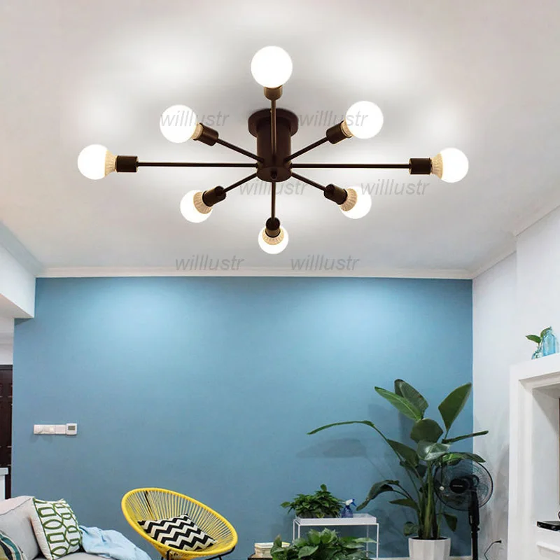 

Креативный полузаподлицо железный потолочный светильник в минималистском стиле, светильник для гостиничной стойки, гостиной, столовой, спальни, металлическое освещение