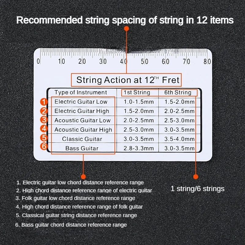 Guitar String Specification Pillow Scale Measuring Ruler for Guitar Electric Stainless Steel Guitar Parts Accessorie