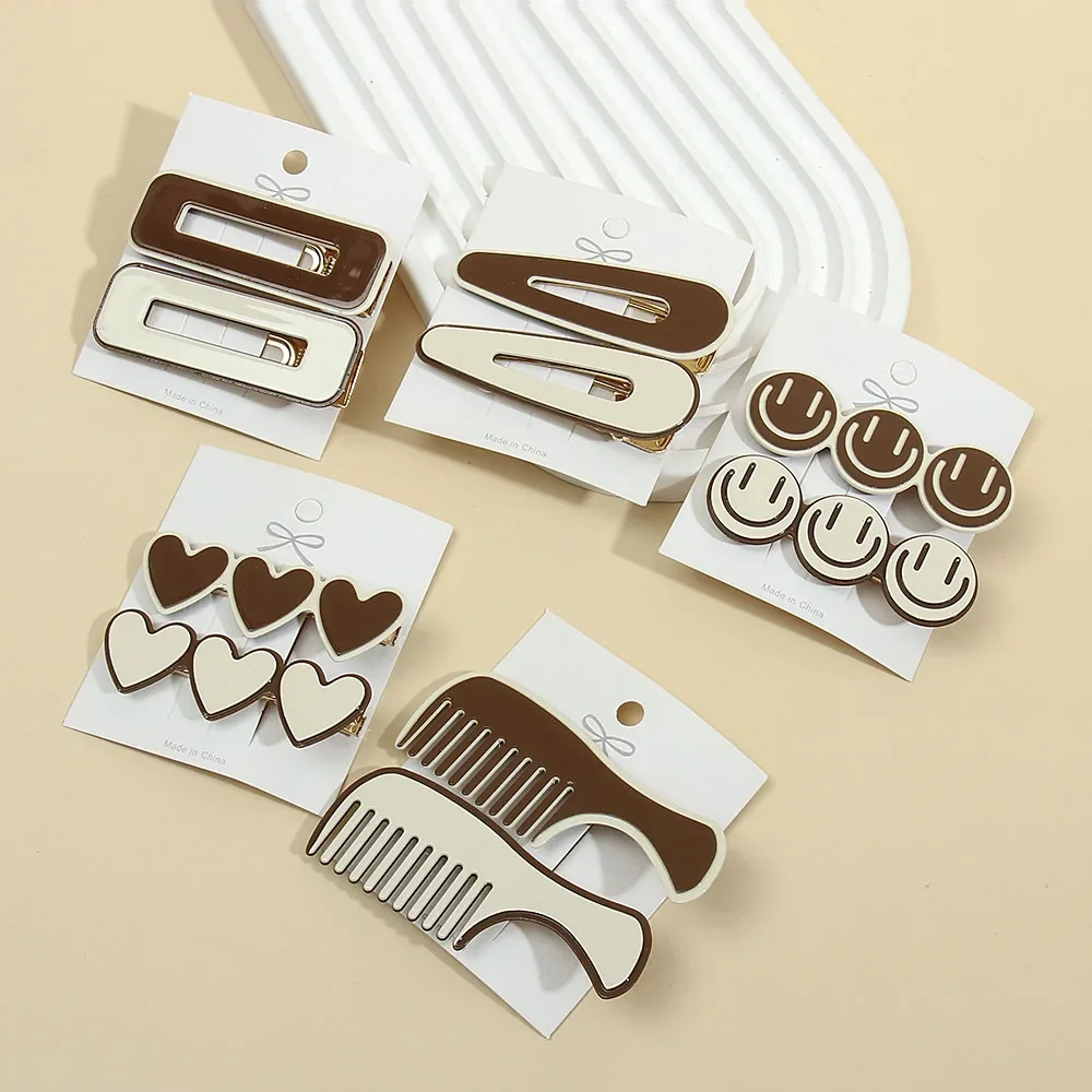 2pcs/set Women Elegant Milk Tea Geometric Winter Seamless Hairpins Sweet Side Hair Clips Barrettes Fashion Hair Accessories