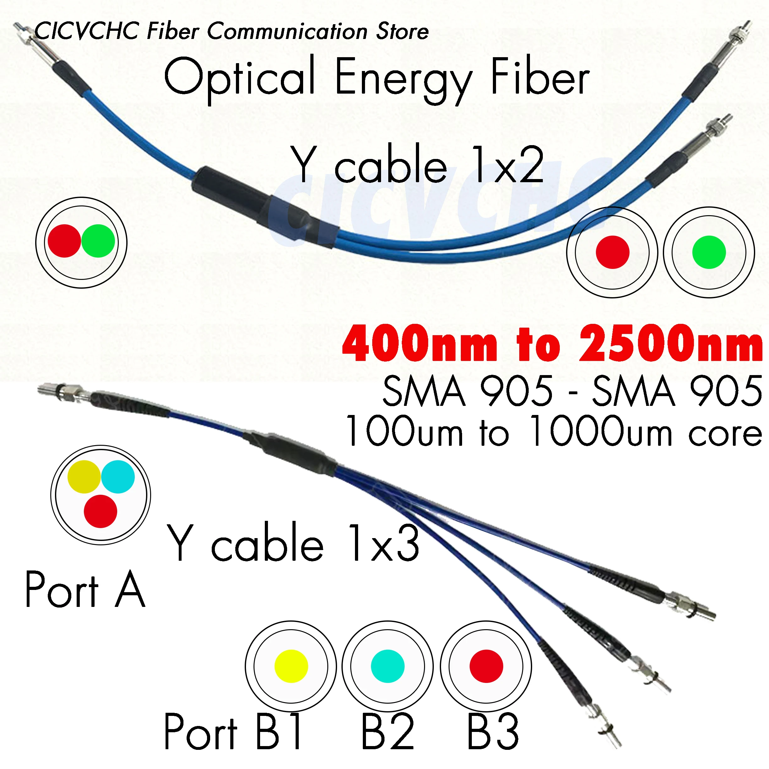 

Y Type 1x2 Y1x3 SMA905-SMA905 energy fiber optic patch cord jumper with 100um to 1000um core for 400nm to 2500nm