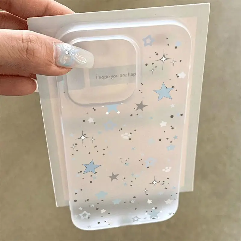 Korea Ins Snowman Puppy Stars Frosted Phone Case For iPhone 17AIR 17 16 16E 15 14 13 12 11 Pro Max 7 8 Plus Mini Y2K Sweet Cover