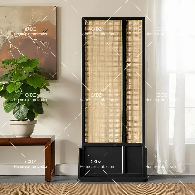 French Solid Wood Removable Screen Partition for Living Room Hotel Office High End Light Luxury Wabi Sabi Style Decorative