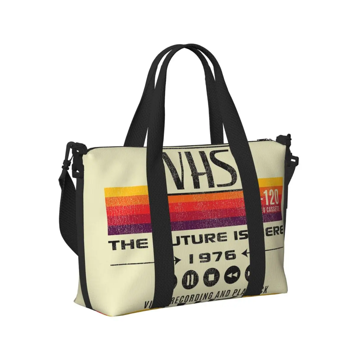 

VHS The Future Is Here 1976 Worn Out Lts Beach Travel Bag Large Capacity Tote Bags for Sport Women Shopping Duffle Shoulder Bag