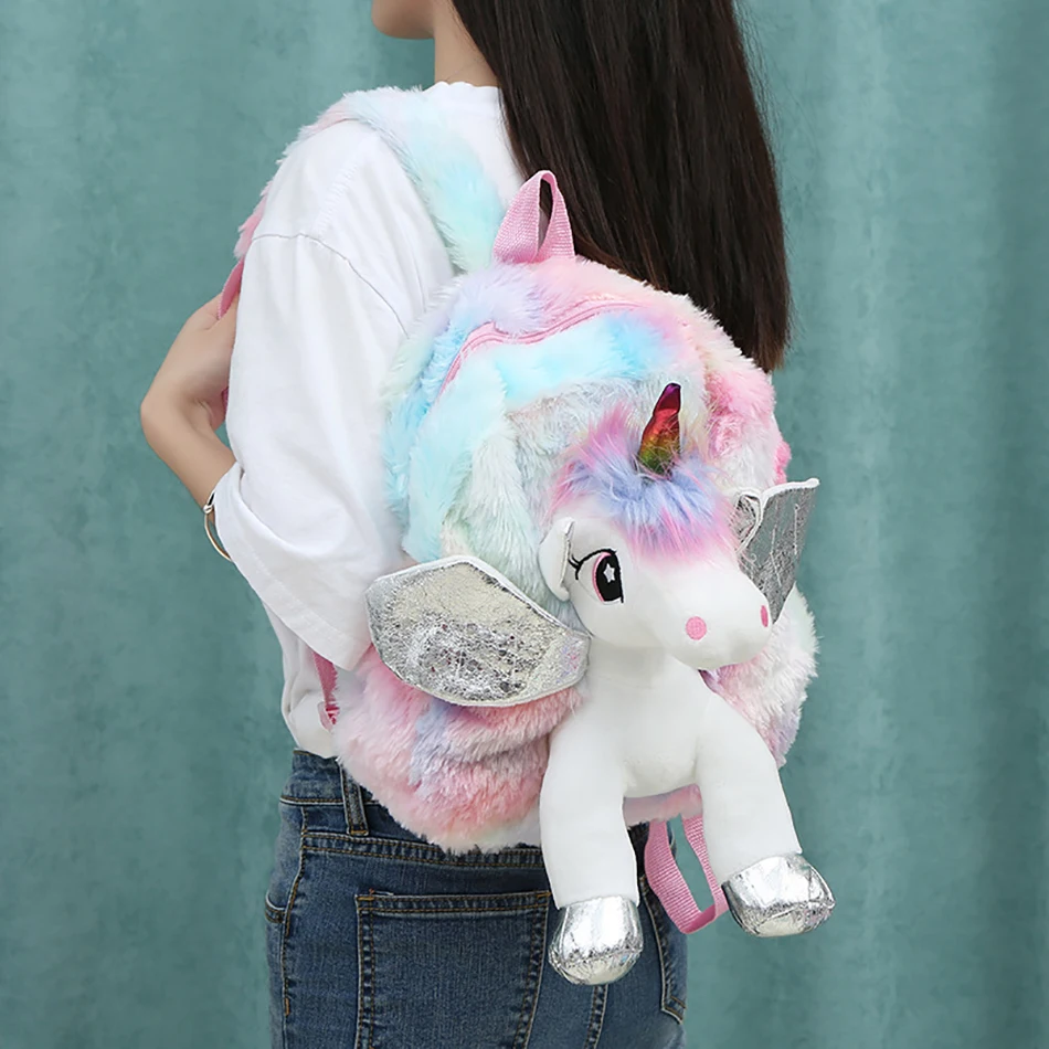 Toddler Kids Winter 3D Plush Unicorn Backpack Little Girls and Boys Kindergarten Shoulders Bags Baby Mochilas Kids Backpack