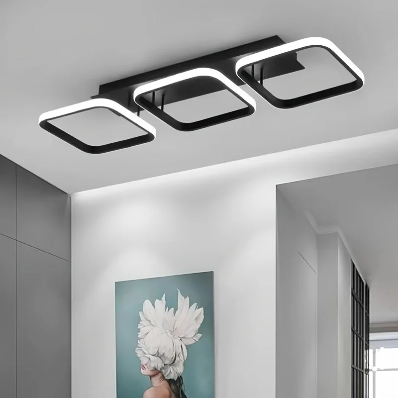 Nordic Luxe LED Chandelier Ceiling Light Three Color Options Dimmable Square and Round Shapes for Living Room, Corridor, Kit